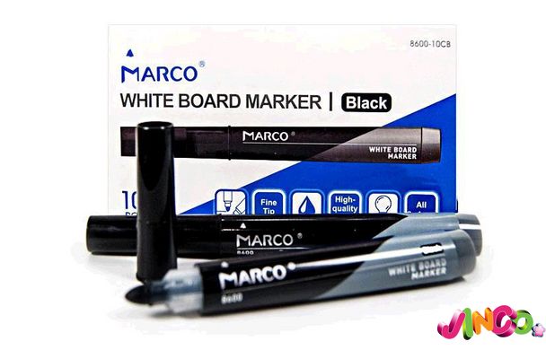 8600-10CB black Маркер Board Сухостираєма, круглий, чорний, 10шт, Marco