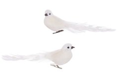 743-798 Декоративний птах на кліпсі 18см з декором з бусин та гліттера, 3 дизайни, колір - білий