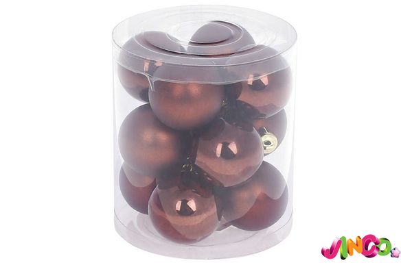 147-521 Набор елочных шаров 4см, цвет - темный шоколад, 12шт: глянец и матовый - по 6шт