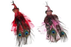 743-357 Декоративний птах з кліпсою Павич, 27см, 2 дизайни - червоний та рожевий