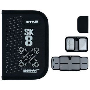 Пенал Kite, 1 відділення, 2 відвороти, без наповнення, 622 Skate (K26-622-4), Чорний